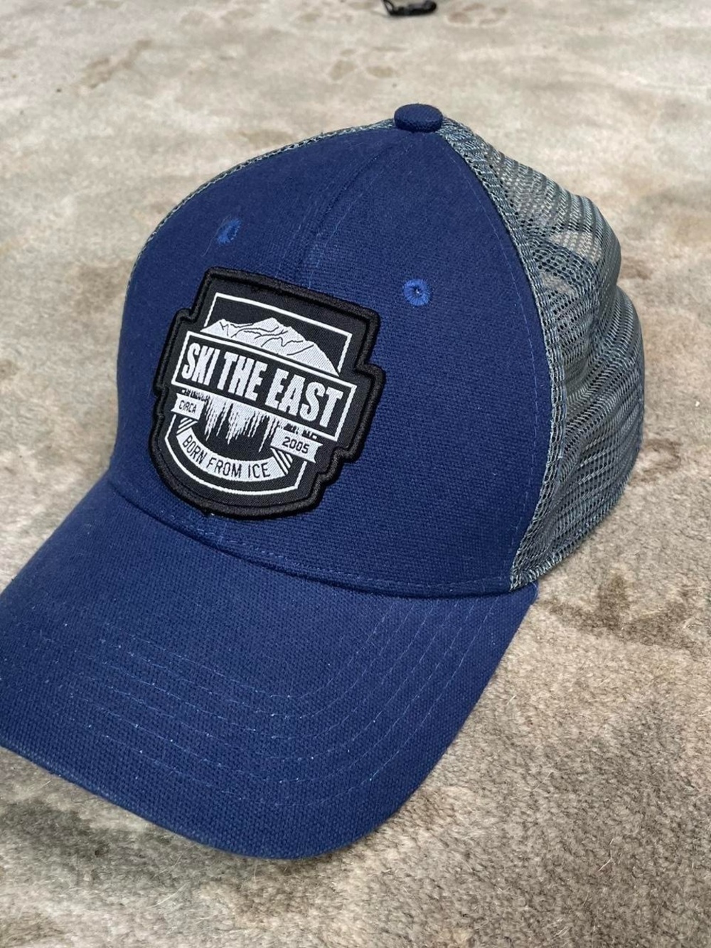 Ski the East “Born From Ice” Navy and Grey Mesh Back Trucker Hat